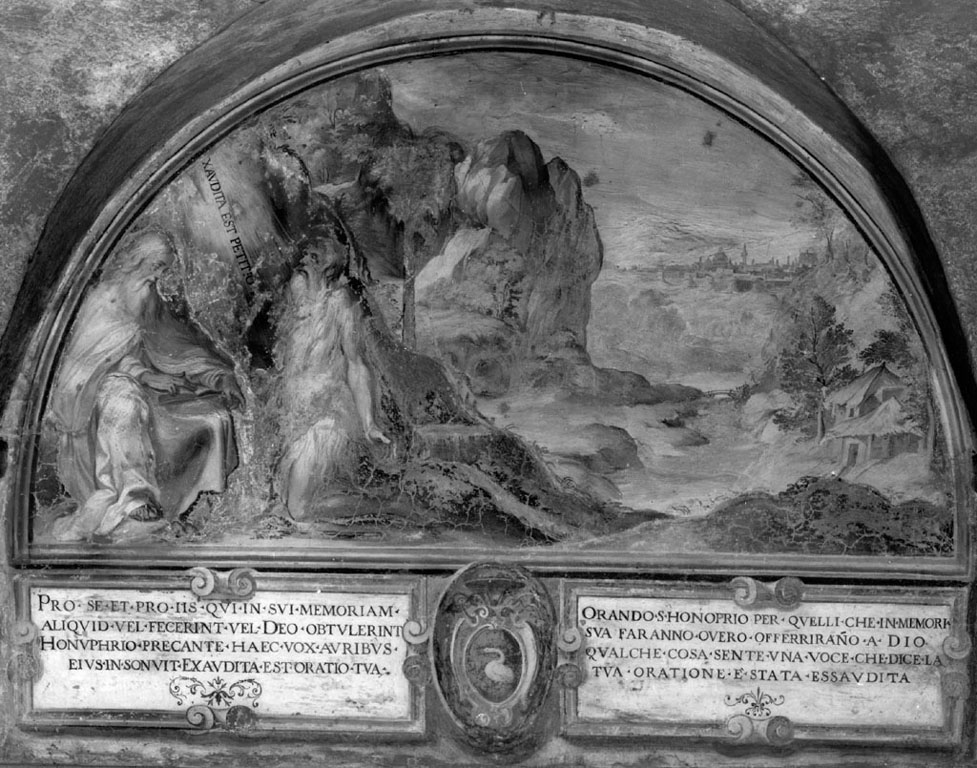 sant'Onofrio, in preghiera per coloro che offriranno a Dio in sua memoria, sente una voce rispondergli (dipinto) di Strada Vespasiano (e aiuti) (secc. XVI/ XVII)