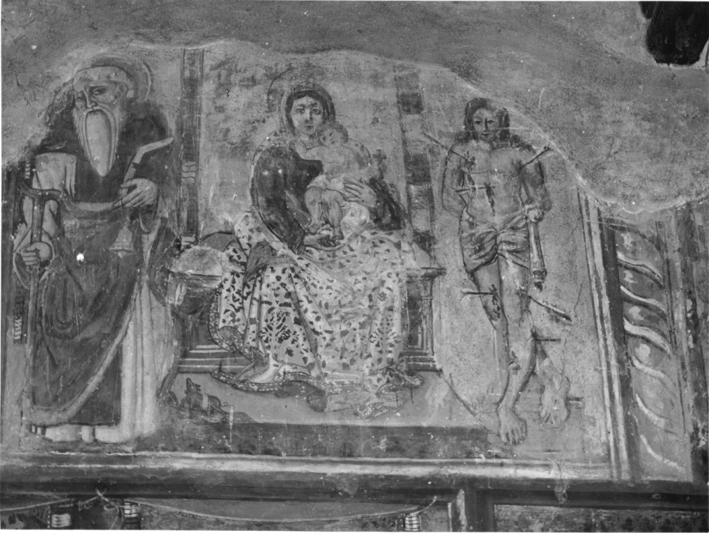 Madonna con Bambino in trono tra santi (dipinto, complesso decorativo) di Cappelli Dionisio (maniera) - ambito laziale (fine/inizio secc. XV/ XVI)