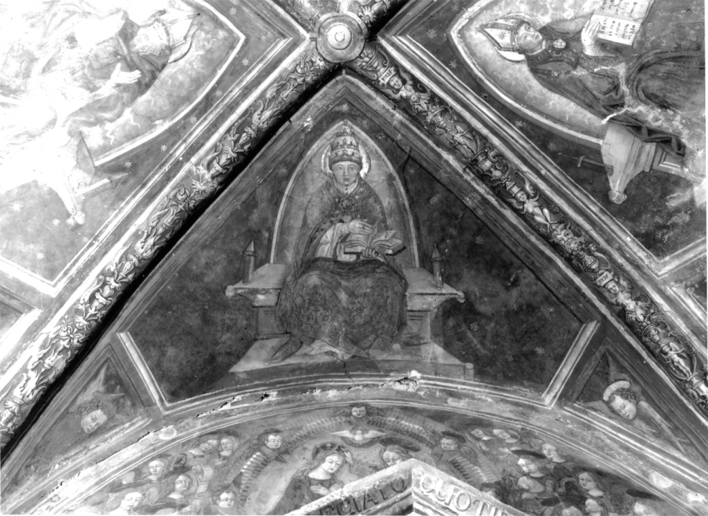 San Gregorio Magno e due cherubini (decorazione pittorica, complesso decorativo) di Cappelli Dionisio (attribuito) (sec. XVI)