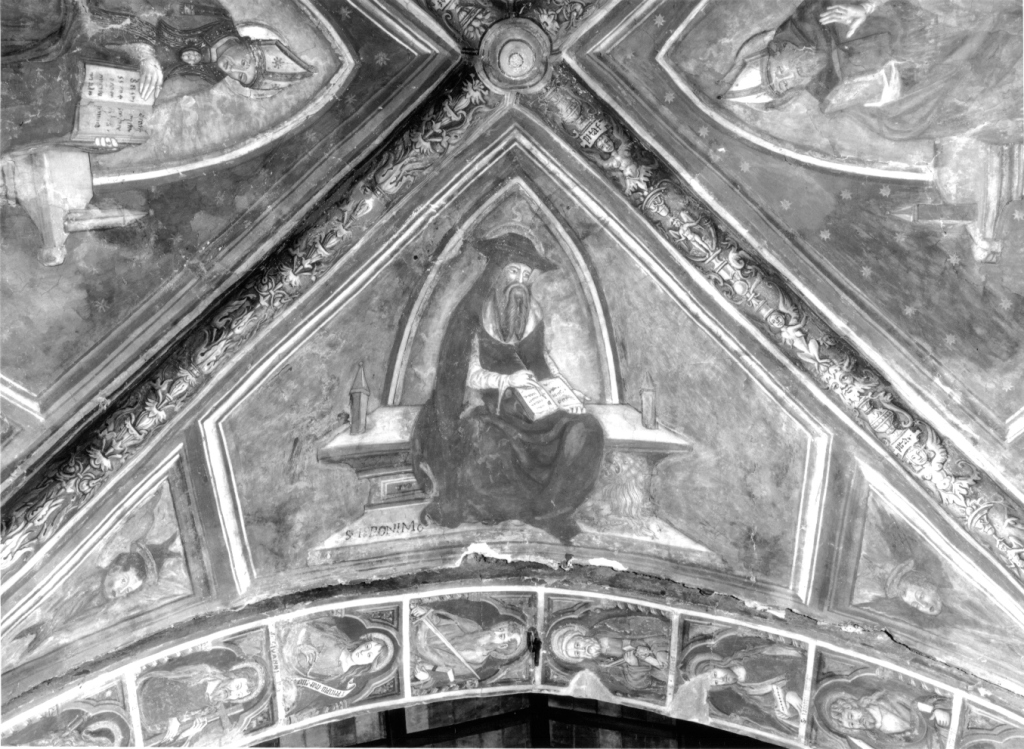 San Girolamo e due cherubini (decorazione pittorica, complesso decorativo) di Cappelli Dionisio (attribuito) (sec. XVI)