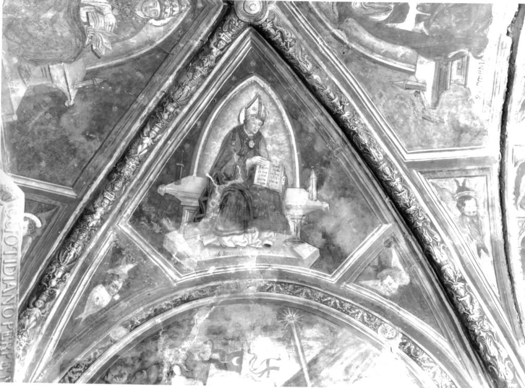 Sant'Ambrogio e due cherubini (decorazione pittorica, complesso decorativo) di Cappelli Dionisio (attribuito) (sec. XVI)
