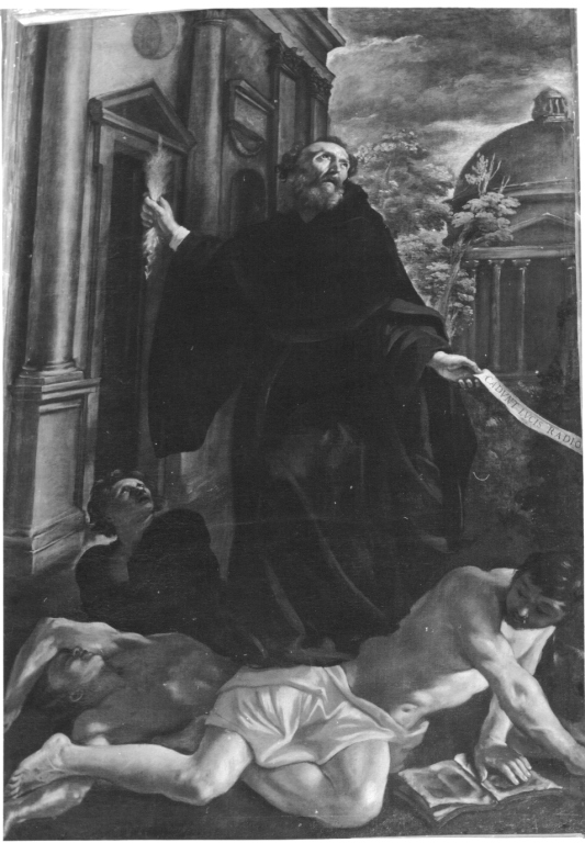 Sant'Agostino calpesta gli eretici (dipinto) di Barbieri Giovan Francesco detto Guercino (scuola) (sec. XVII)