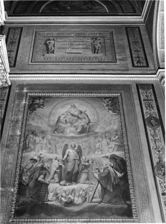 incoronazione di Maria Vergine tra santi e profeti (dipinto, complesso decorativo) di Gagliardi Pietro (sec. XIX)