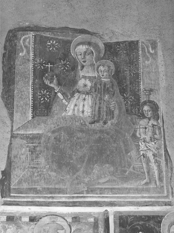 Madonna con Bambino e San Sebastiano (dipinto) di Cappelli Dionisio (maniera) (fine sec. XV)
