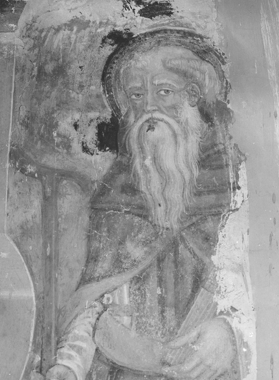 Sant'Antonio Abate e santo vescovo (San Fortunato ?) (dipinto) di Cappelli Dionisio (maniera) (inizio sec. XVI)