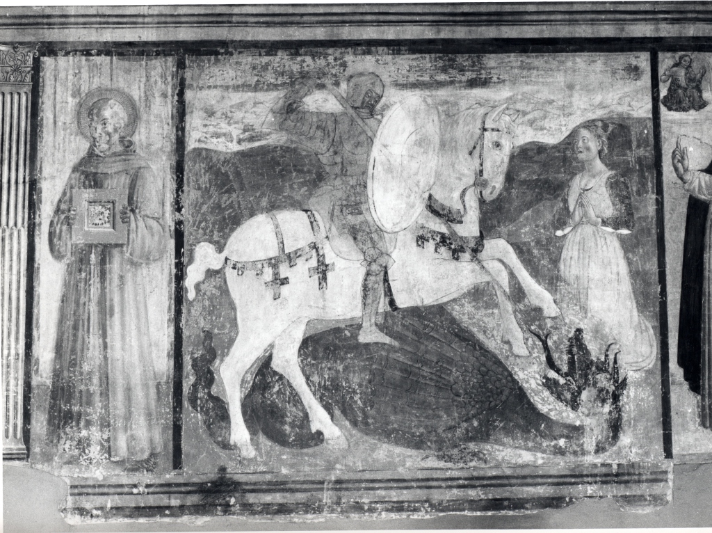 San Giorgio uccide il drago; Santo francescano (dipinto, ciclo) di Lorenzo da Viterbo (attribuito) (seconda metà sec. XV)