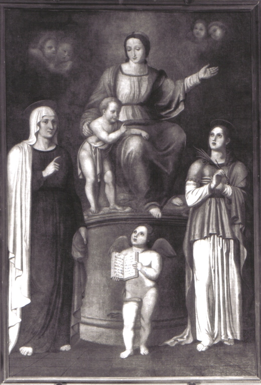 Madonna con Bambino in trono tra due Sante (dipinto) - ambito laziale (prima metà sec. XIX)