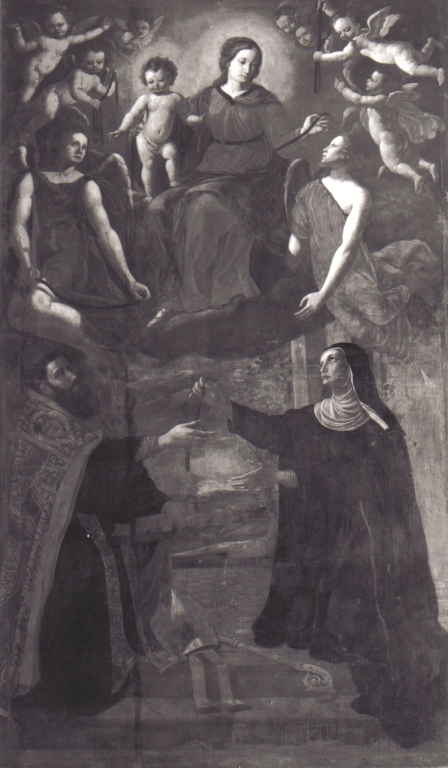 Madonna con Bambino in gloria, Santa Monica e Sant'Agostino (dipinto) di Calisti Calisto (attribuito) (prima metà sec. XVII)