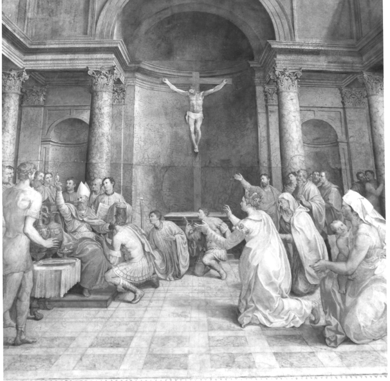 S. Remigio battezza Clodoveo (dipinto) di Siciolante Girolamo (sec. XVI)