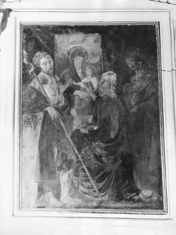 San Luca che dipinge la Madonna con Bambino tra i Santi Giovanni Battista e la Maddalena (?) (dipinto) - ambito laziale (sec. XVIII)