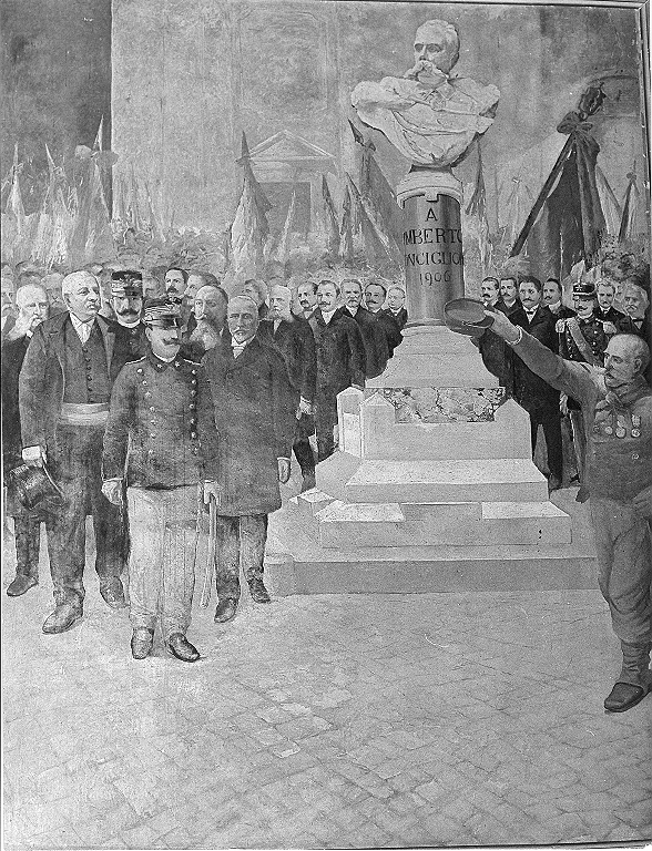 inaugurazione di un busto al re Umberto I (dipinto) - ambito Italia centrale (sec. XX)