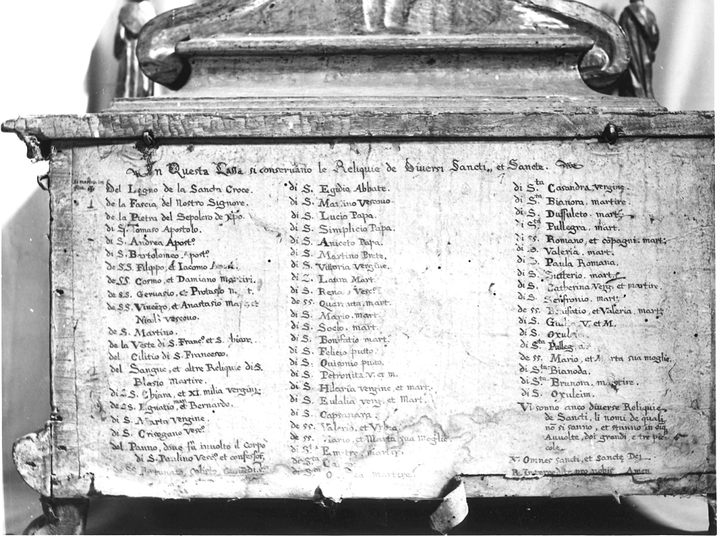 San Sebastiano; San Pietro; San Francesco; cherubino (reliquiario a teca - a urna) - bottega laziale (sec. XVI)