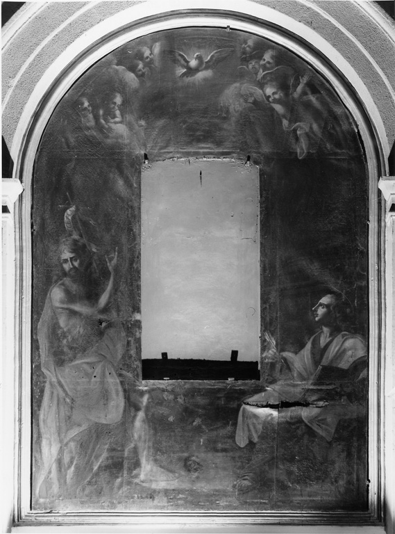 San Giovanni Battista, San Giovanni Evangelista, Spirito Santo (dipinto) - ambito romano (sec. XVII)