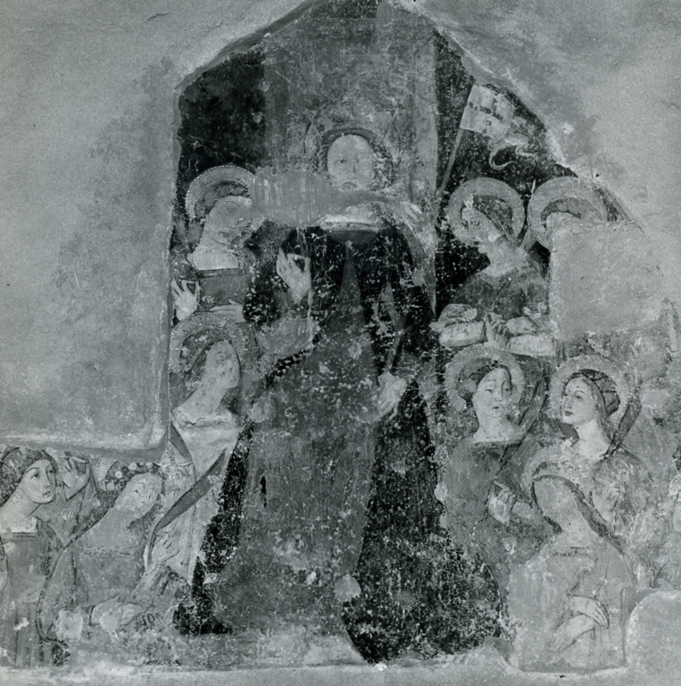 Sant'Orsola protegge le undicimila vergini sotto il suo manto (dipinto) di Giovanni da Gaeta (terzo quarto sec. XV)
