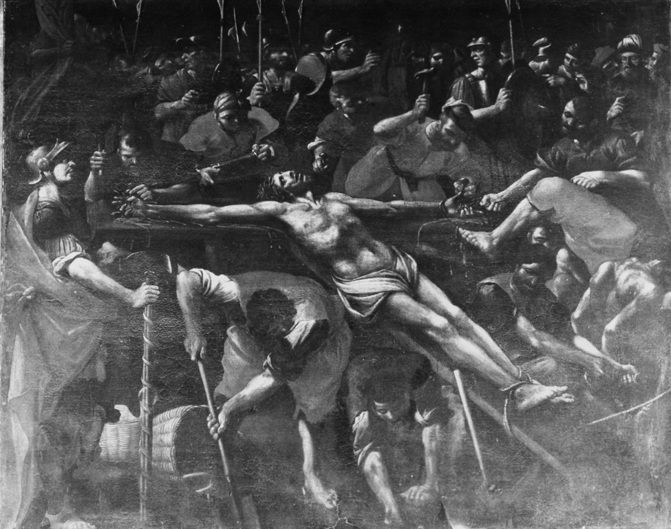 Cristo issato sulla croce (dipinto) - ambito napoletano (sec. XVII)