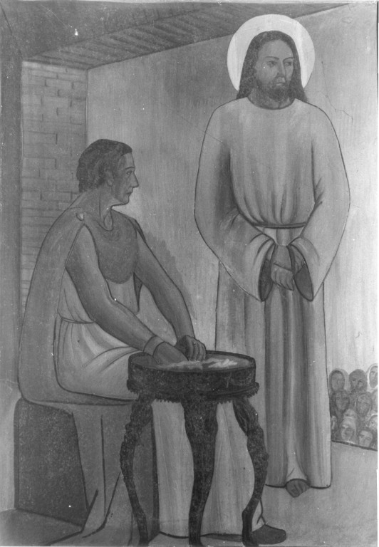 stazione I: Gesù condannato a morte (dipinto) di Boscaro Stefania Libera (metà sec. XX)