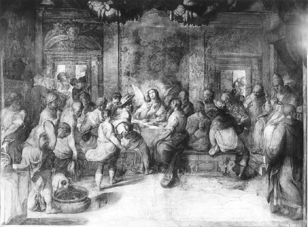 apparizione dell'angelo alla mensa dei poveri (dipinto) di Viviani Antonio detto Sordo (sec. XVII)