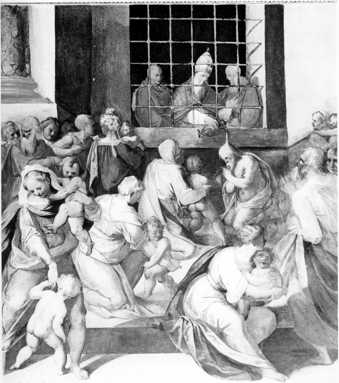 San Sisto papa battezza dalle inferriate del carcere (dipinto) di Spranger Bartholomaeus (sec. XVI)