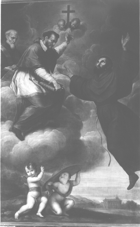 San Bonaventura e San Giuseppe da Copertino con il Beato Andrea Conti (dipinto, ciclo) di Gramiccia Lorenzo (sec. XVIII)