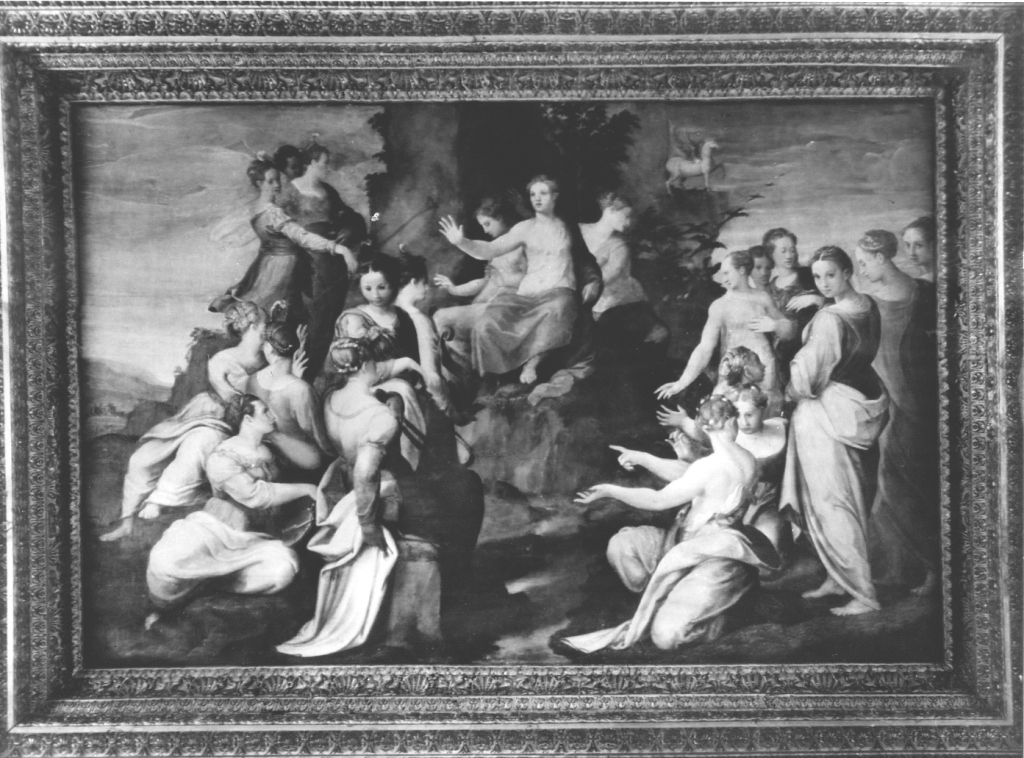 contesa tra le Muse e le Pieridi (dipinto, ciclo) di Fontana Prospero (attribuito) (sec. XVI)