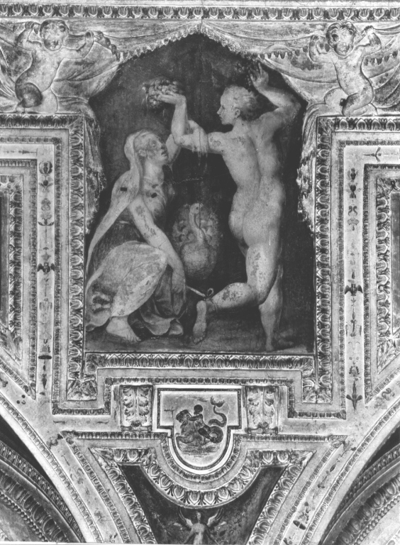 Giunone e figura femminile danzante (dipinto, ciclo) di Fontana Prospero (attribuito) (sec. XVI)