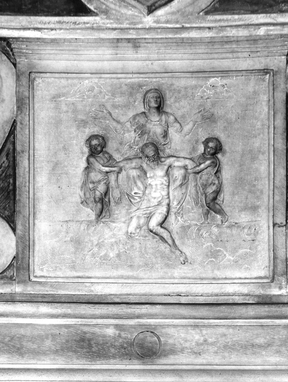 Pietà (rilievo, elemento d'insieme) di Del Duca Giacomo (attribuito) (sec. XVI)