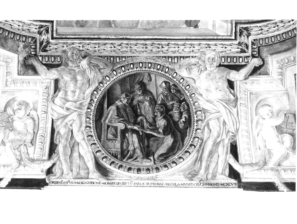 Innocenzo III insignisce dell'abito i religioso dell'Ordine di S. Spirito Guido di Montpellier (dipinto, elemento d'insieme) di Abbatini Guidobaldo (attribuito) (sec. XVII)