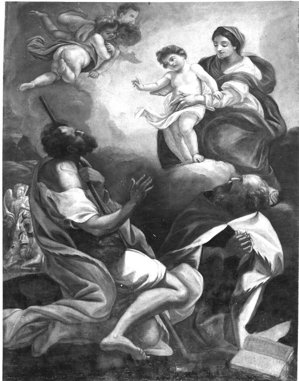 San Rocco e altro Santo in estasi davanti alla Madonna con il Bambino (dipinto, opera isolata) di Garzi Luigi (attribuito) (seconda metà sec. XVII)
