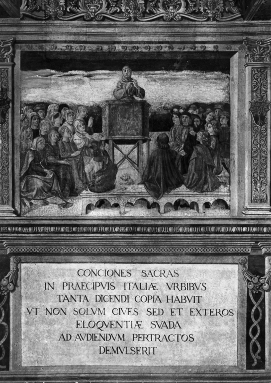 Francesco della Rovere predica nelle città d'Italia (dipinto, complesso decorativo) - ambito romano (seconda metà sec. XV)