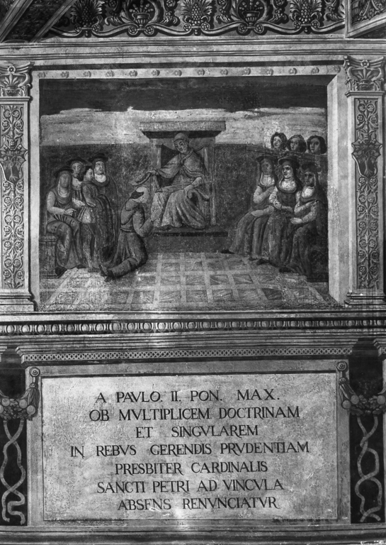 Francesco della Rovere eletto cardinale (dipinto, complesso decorativo) - ambito romano (seconda metà sec. XV)