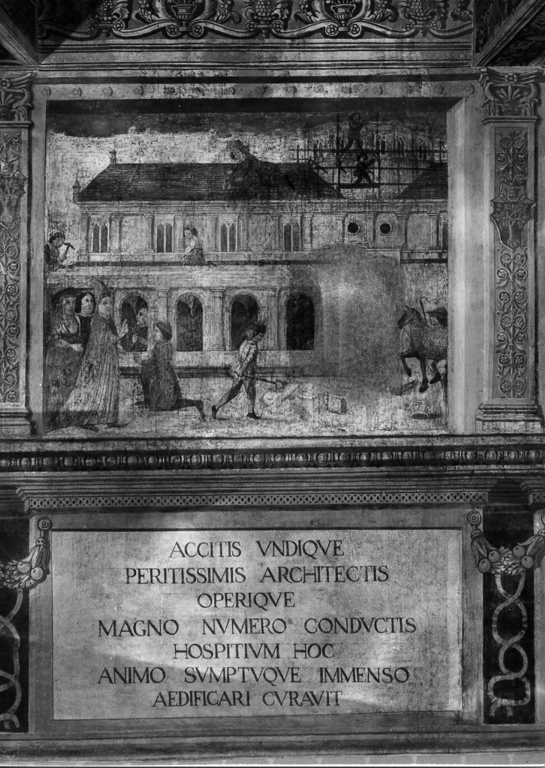 ricostruzione dell'Ospedale di Santo Spirito (dipinto, complesso decorativo) - ambito romano (seconda metà sec. XV)