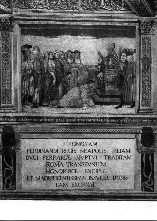 papa Sisto IV riceve Eleonora figlia del re di Napoli (dipinto, complesso decorativo) - ambito romano (seconda metà sec. XV)