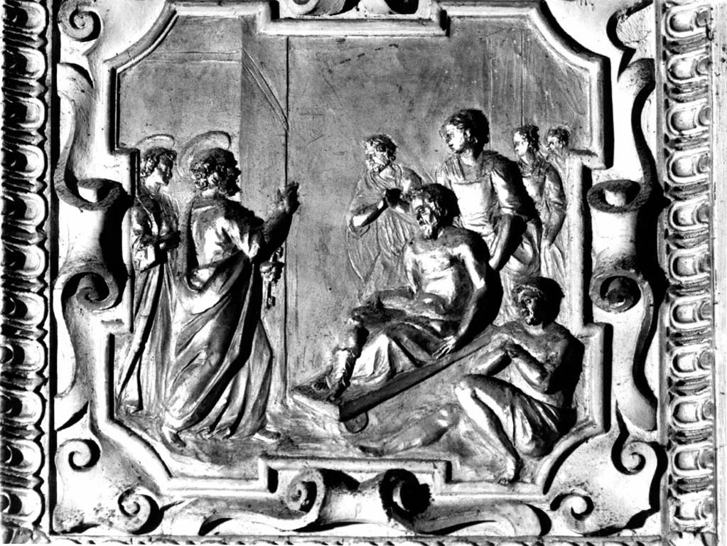 San Pietro risana gli storpi (rilievo) - ambito romano (inizio sec. XVII)