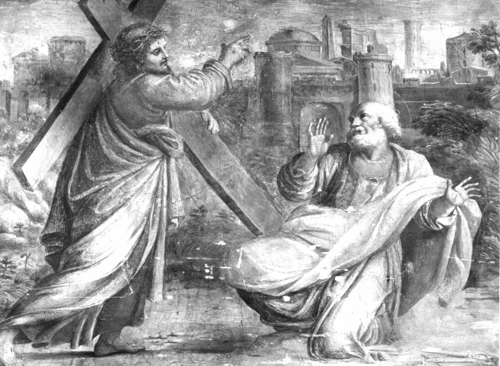 Cristo appare a San Pietro alle porte di Roma (dipinto) di Tacconi Innocenzo, Carracci Annibale (sec. XVII)