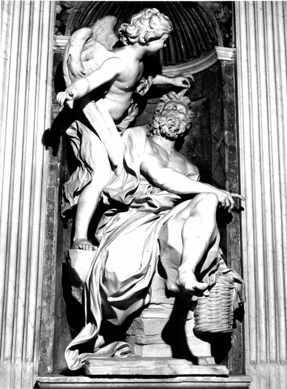 Abacuc trasportato dall'angelo porta il cibo a Daniele nella fossa dei leoni (statua) di Bernini Gian Lorenzo (sec. XVII)