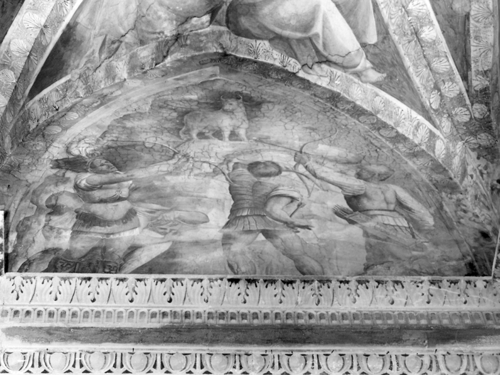 arcieri colpiscono il toro (dipinto) di Santoro Giacomo detto Jacopo Siculo (attribuito) (sec. XVI)