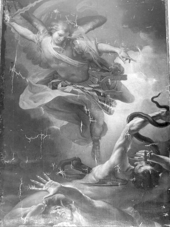 San Michele Arcangelo sconfigge il demonio (dipinto) di Corvi Domenico (sec. XVIII)