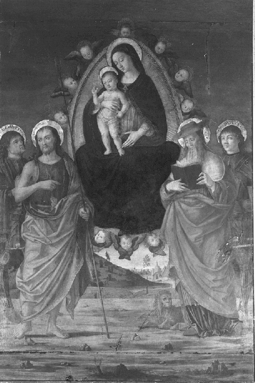 Madonna con Bambino tra San Giovanni Battista, San Girolamo, San Giovanni e San Paolo (pala d'altare) - ambito umbro (fine/inizio secc. XV/ XVI)