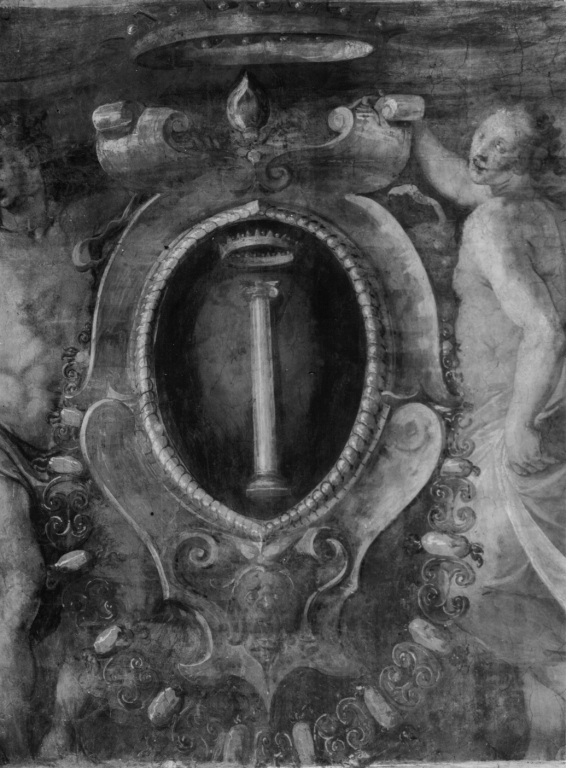 figure maschili sorreggenti stemma (decorazione pittorica, coppia) di Zuccari Taddeo (attribuito) (sec. XVI)