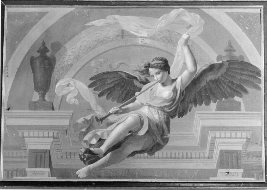 Allegoria del Museo Pio, allegoria della Fama (dipinto, frammento) di Nocchi Bernardino (sec. XVIII)