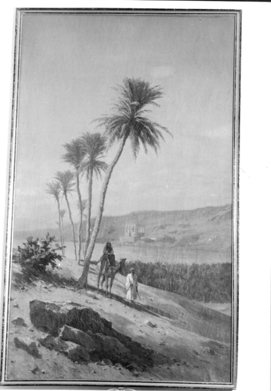 Paesaggio africano con palme, paesaggio con animali (dipinto) di Vertunni Achille (ultimo quarto sec. XIX)