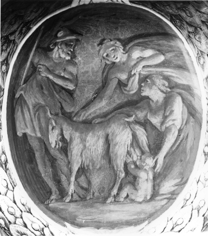la capra Amaltea allatta Giove (dipinto) di Lanfranco Giovanni, Corvi Domenico (sec. XVII, sec. XVIII)