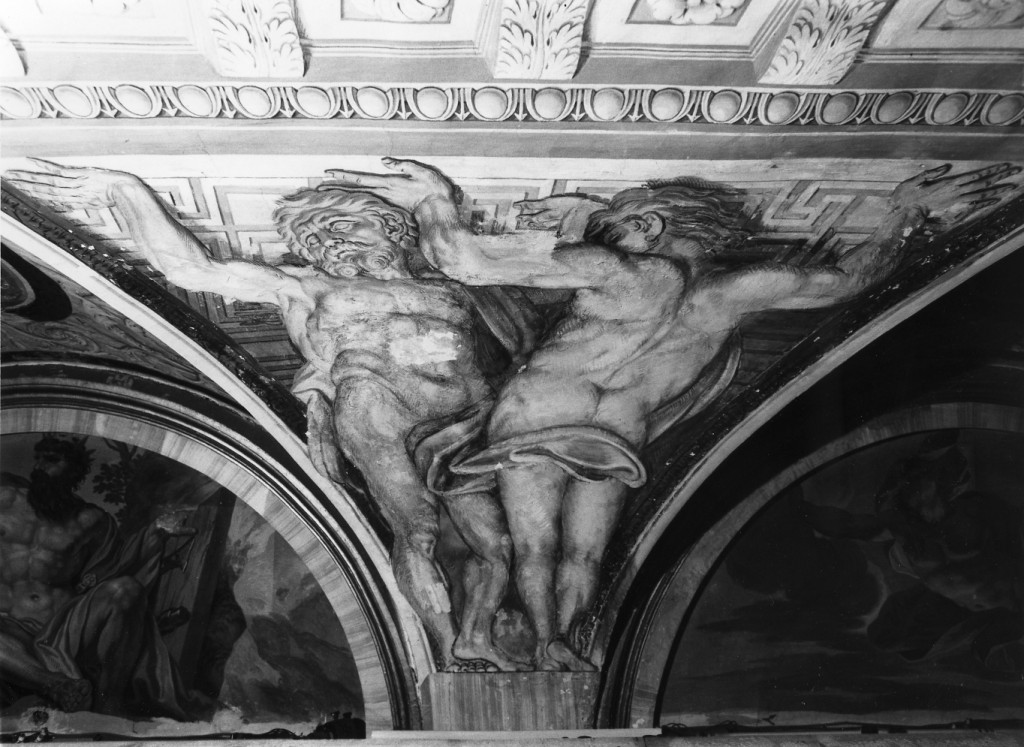 coppia di telamoni (dipinto) di Lanfranco Giovanni, Corvi Domenico (sec. XVII, sec. XVIII)