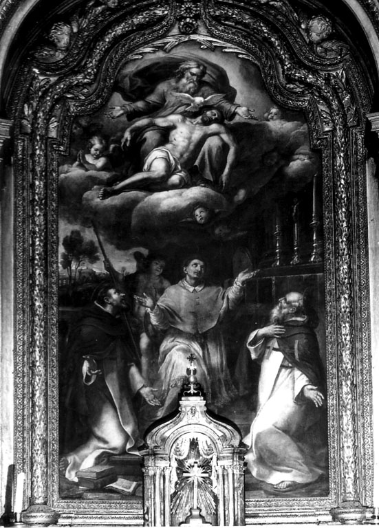 San Carlo Borromeo, San Felice di Valois e San Giovanni di Matha in adorazione della Trinità (dipinto) di Mignard Pierre (metà sec. XVII)