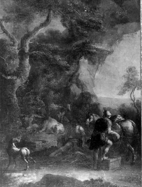 paesaggio con figure di pastori e animali in riposo (dipinto) di Viso Nicola (cerchia) (prima metà sec. XVIII)
