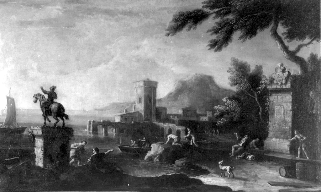paesaggio marino con statua equestre (dipinto) di Viso Nicola (attribuito) (prima metà sec. XVIII)