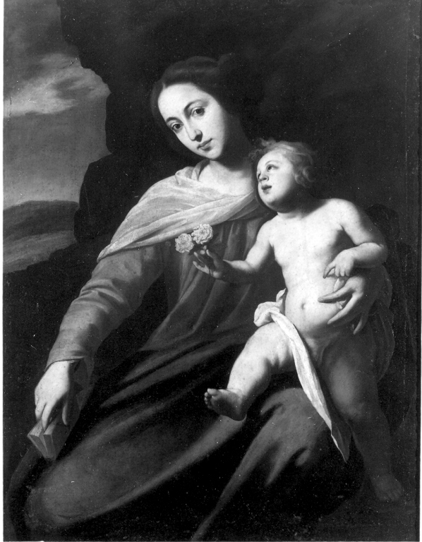 Madonna con Bambino che regge due rose (dipinto) - ambito napoletano (prima metà sec. XVII)