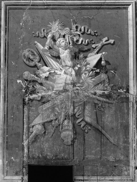 trofeo di oggetti liturgici (dipinto) - ambito romano (ultimo quarto sec. XVIII)