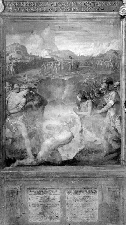 Martirio di cristiani, s. Tertulliano, s. Nemesio, s. Sempronio, s. Olimpio, s. Teodolo, s. Essuperia (dipinto) di Circignani Niccolò detto Pomarancio, Matteo da Siena (sec. XVI)