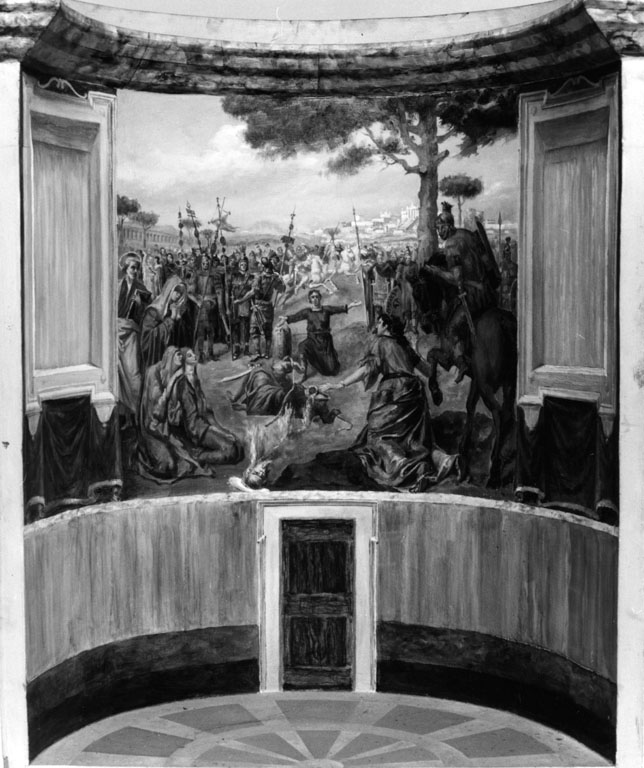 Martirio di s. Paolo e miracolo delle tre fonti (dipinto) di Lazzaro Ermilio (attribuito) (sec. XX)